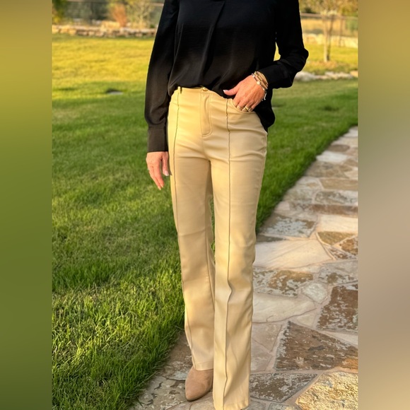 NWT Tan Faux Leather Pleather Pants - Picture 1 of 3